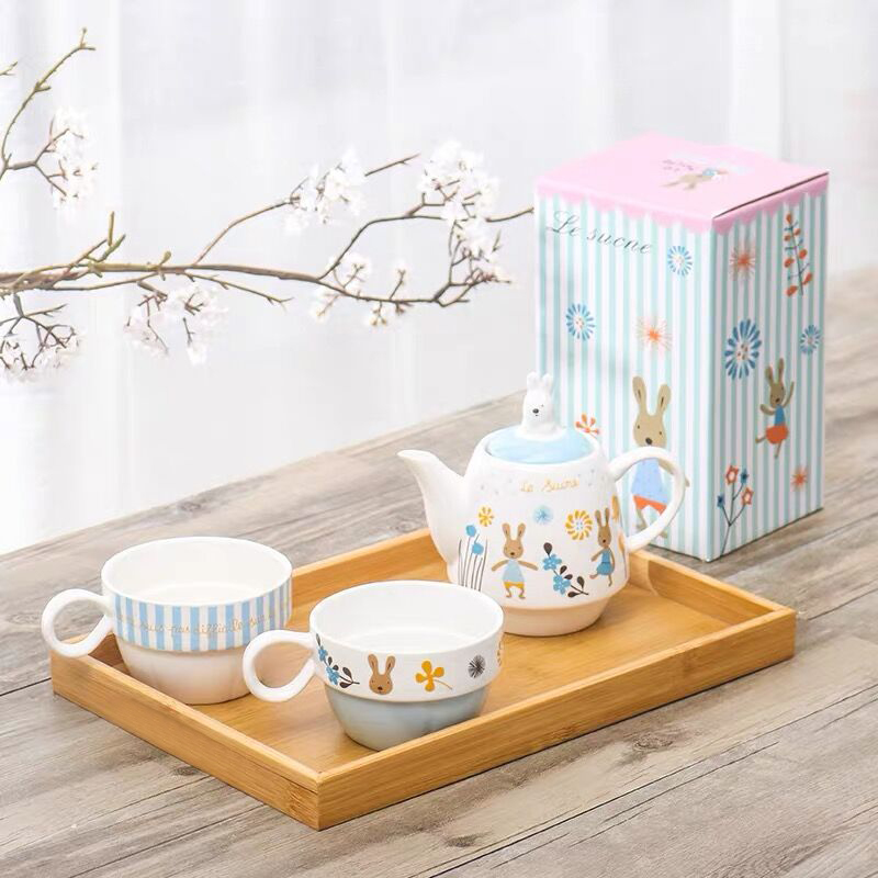Japanese-Style Sugar Rabbit Ceramic Teapot Set with 2 Teacups and Filter - Cute Afternoon Tea Set for Two, Kids and Parents Tea Service Japanese-Style Sugar Rabbit Ceramic Teapot Set with 2 Teacups and Filter - Cute Afternoon Tea Set for Two, Kids and Parents Tea Service