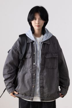 Japanese-Style Women's Hooded Denim Jacket - Loose Casual Spring Autumn Outerwear for Couples, Unisex Fashionable Layering Piece