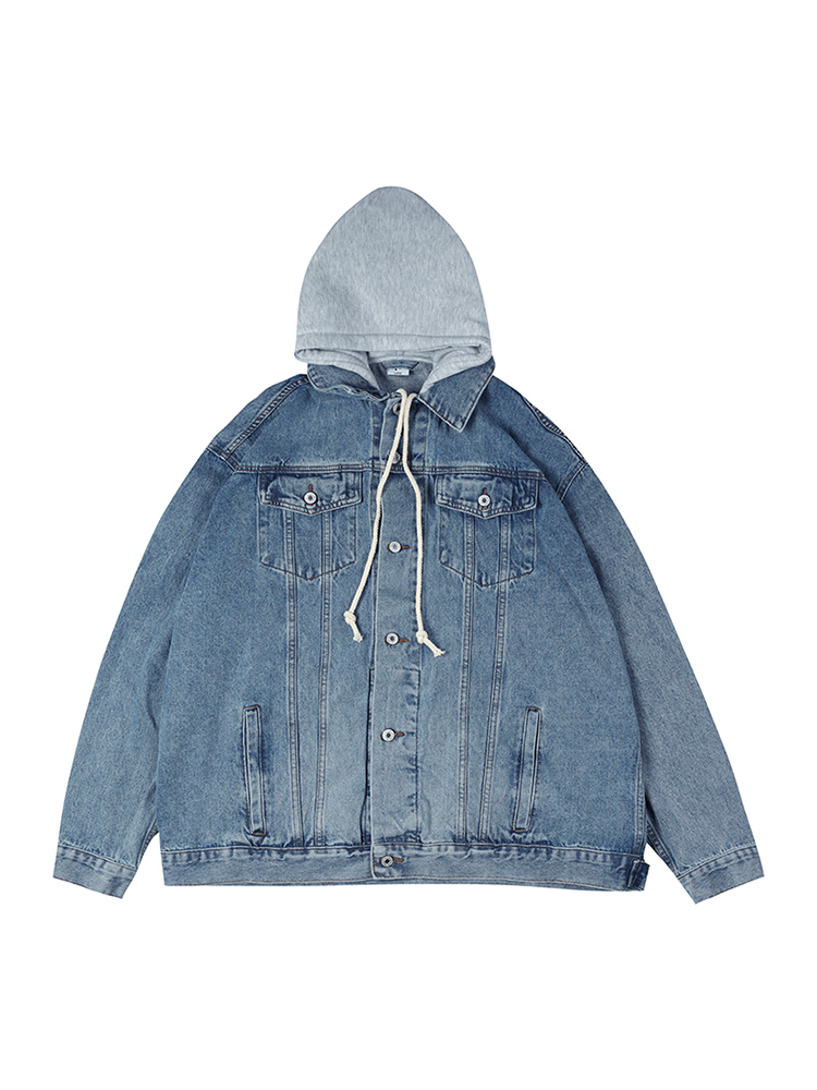 Japanese-Style Women's Hooded Denim Jacket - Loose Casual Spring Autumn Outerwear for Couples, Unisex Fashionable Layering Piece Japanese-Style Women's Hooded Denim Jacket - Loose Casual Spring Autumn Outerwear for Couples, Unisex Fashionable Layering Piece