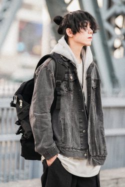 Japanese-Style Women's Hooded Denim Jacket - Loose Casual Spring Autumn Outerwear for Couples, Unisex Fashionable Layering Piece