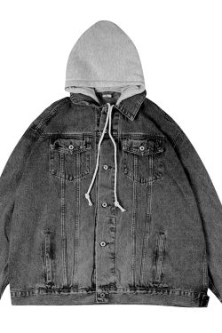 Japanese-Style Women's Hooded Denim Jacket - Loose Casual Spring Autumn Outerwear for Couples, Unisex Fashionable Layering Piece