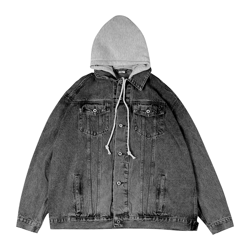 Japanese-Style Women's Hooded Denim Jacket - Loose Casual Spring Autumn Outerwear for Couples, Unisex Fashionable Layering Piece Japanese-Style Women's Hooded Denim Jacket - Loose Casual Spring Autumn Outerwear for Couples, Unisex Fashionable Layering Piece