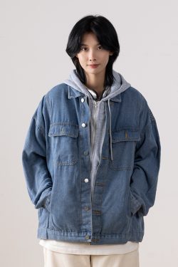 Japanese-Style Women's Hooded Denim Jacket - Loose Casual Spring Autumn Outerwear for Couples, Unisex Fashionable Layering Piece