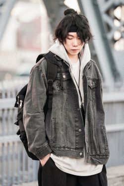 Japanese-Style Women's Hooded Denim Jacket - Loose Casual Spring Autumn Outerwear for Couples, Unisex Fashionable Layering Piece