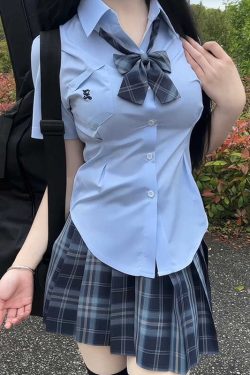 JK Uniform Pudding Bear Flat Angle Bow Tie Dress in Sea Night - Cute Kawaii Style Fashion for Trendy Outfits