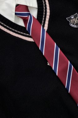 JK Uniform Pudding Bear Set - Plaid Skirt, DK Striped Tie, Decorative Bow Tie, Japanese Style, Cute Girls' College Outfit