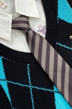 JK Uniform Pudding Bear Set - Plaid Skirt, DK Striped Tie, Decorative Bow Tie, Japanese Style, Cute Girls' College Outfit