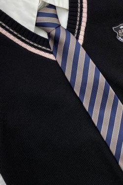 JK Uniform Pudding Bear Set - Plaid Skirt, DK Striped Tie, Decorative Bow Tie, Japanese Style, Cute Girls' College Outfit