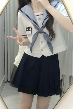 JK Uniform Sailor Suit Set with Short Sleeve Top and Pleated Skirt - Summer Fashion Inspired by Y2K and Korean Style