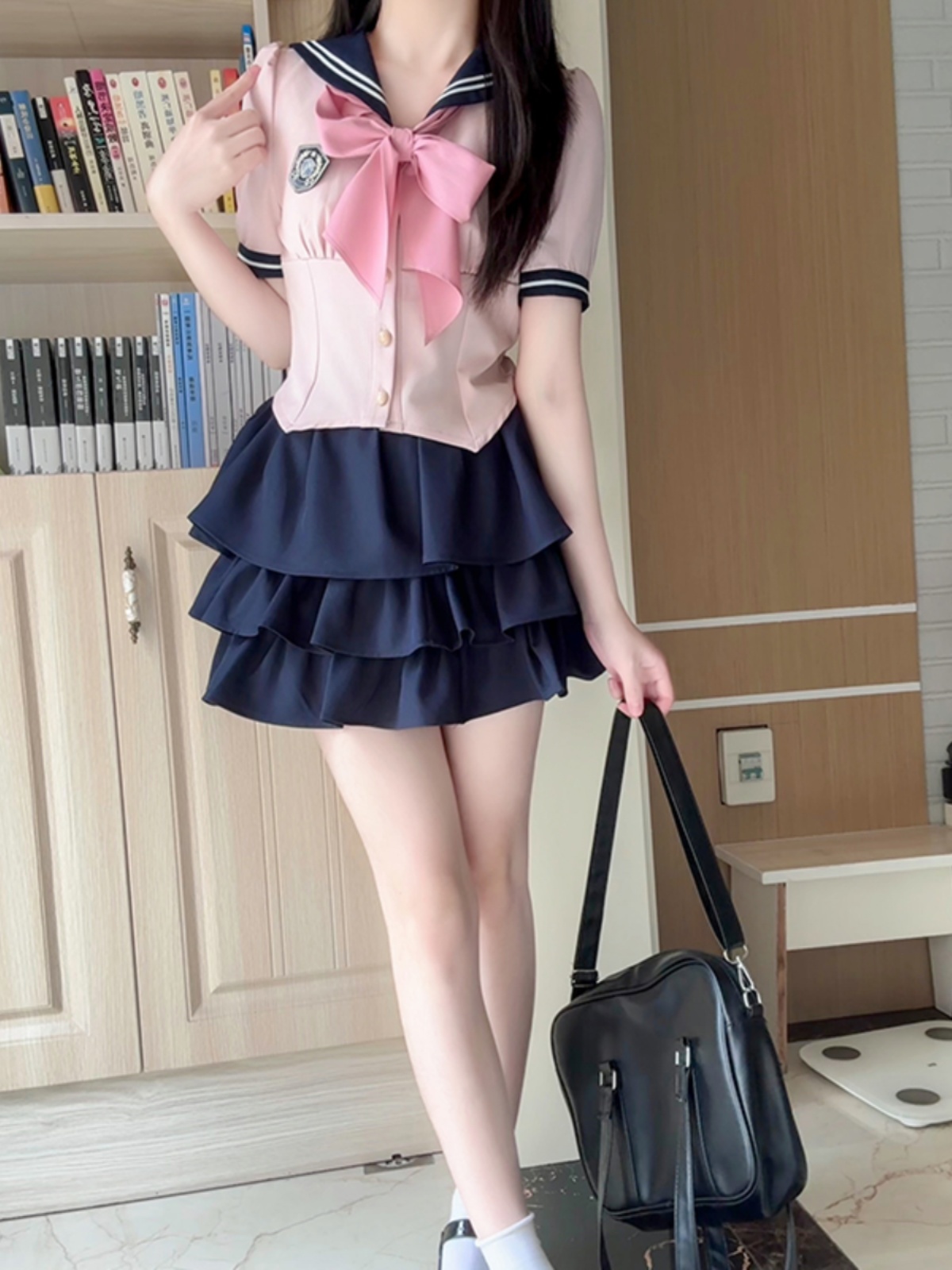 JK Uniform Set for Women - College Style Long & Short Sleeve Shirt with Waist-Cinching Design & Cake Skirt, Sailor Suit Inspired JK Uniform Set for Women - College Style Long & Short Sleeve Shirt with Waist-Cinching Design & Cake Skirt, Sailor Suit Inspired