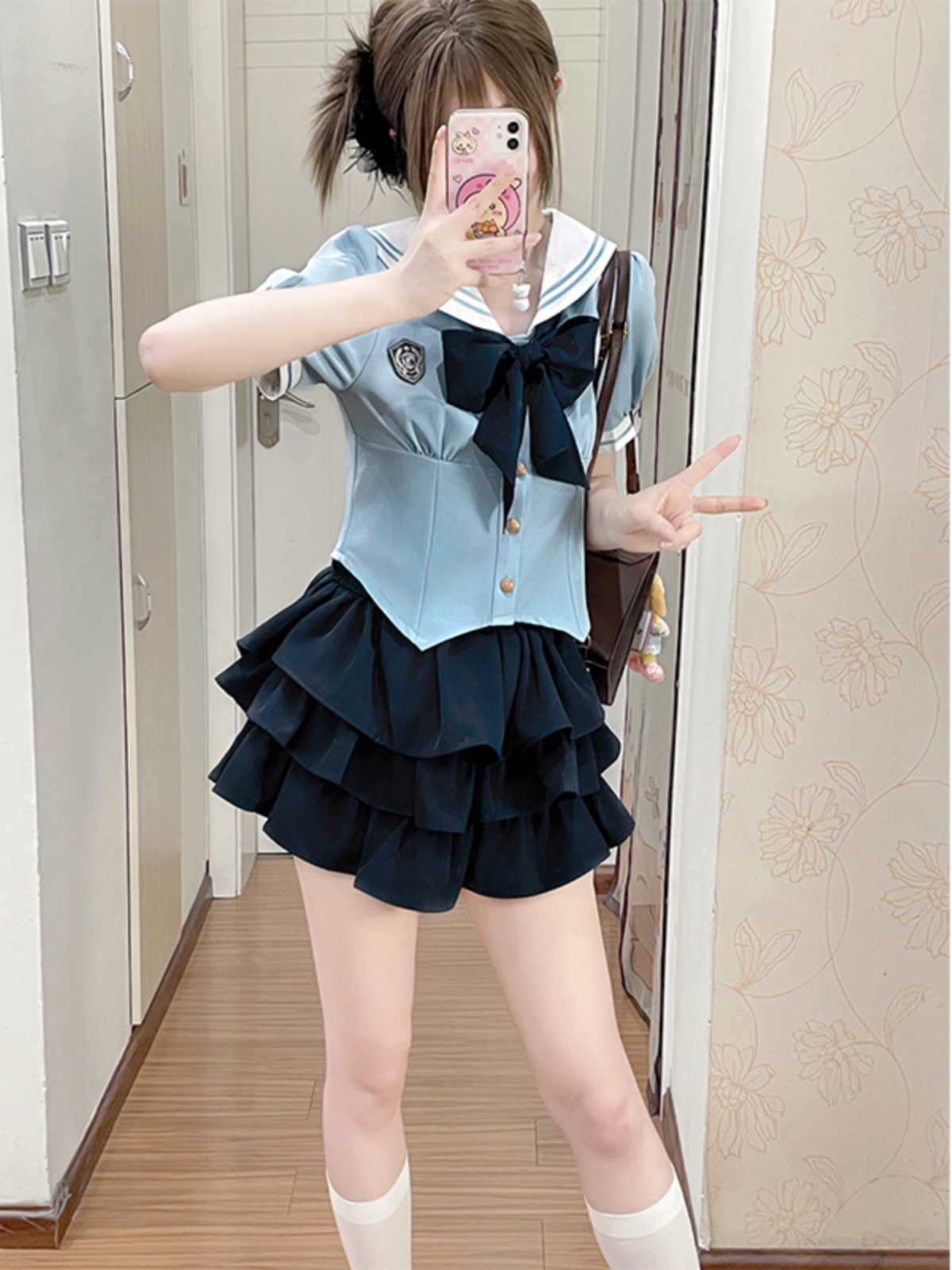 JK Uniform Set for Women - College Style Long & Short Sleeve Shirt with Waist-Cinching Design & Cake Skirt, Sailor Suit Inspired JK Uniform Set for Women - College Style Long & Short Sleeve Shirt with Waist-Cinching Design & Cake Skirt, Sailor Suit Inspired