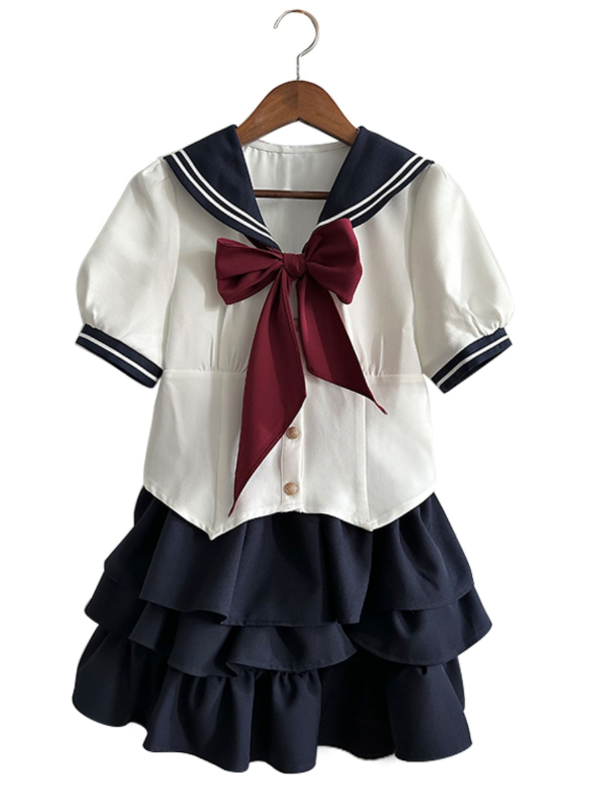 JK Uniform Set for Women - College Style Long & Short Sleeve Shirt with Waist-Cinching Design & Cake Skirt, Sailor Suit Inspired JK Uniform Set for Women - College Style Long & Short Sleeve Shirt with Waist-Cinching Design & Cake Skirt, Sailor Suit Inspired