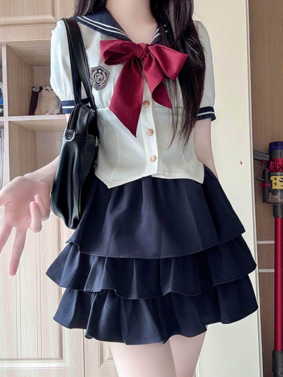 JK Uniform Set for Women - College Style Long & Short Sleeve Shirt with Waist-Cinching Design & Cake Skirt, Sailor Suit Inspired JK Uniform Set for Women - College Style Long & Short Sleeve Shirt with Waist-Cinching Design & Cake Skirt, Sailor Suit Inspired