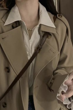 Khaki Mid-Length Trench Coat for Women - 2024 Spring Autumn Korean Style, British Design, Perfect for Petite Figures