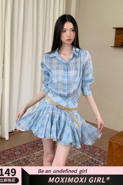 Khaki Plaid Collar Loose Ruffled Short Dress with Pleated Skirt - Trendy Niche Style for Summer 90s Fashion