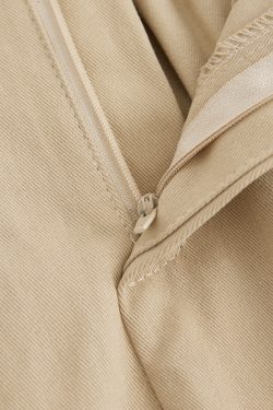 Khaki Washed Cotton High-Waisted A-Line Skirt for Pear-Shaped Body, Mid-Length Umbrella Skirt, Spring 2025 Fashion for Women