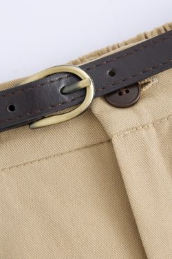 Khaki Washed Cotton High-Waisted A-Line Skirt for Pear-Shaped Body, Mid-Length Umbrella Skirt, Spring 2025 Fashion for Women