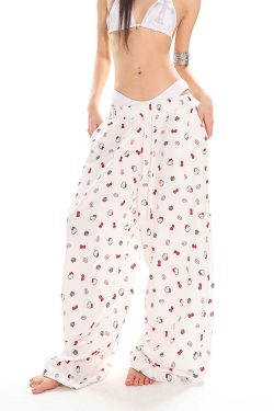 Kitty Cat Print Casual Pants for Women - Floor-Length Loose Straight Wide-Leg Trousers in American Style