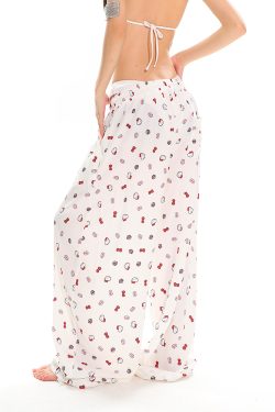 Kitty Cat Print Casual Pants for Women - Floor-Length Loose Straight Wide-Leg Trousers in American Style