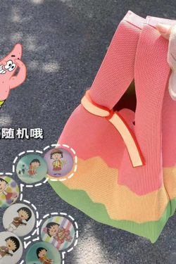 Knitted Textured Rainbow Tote Bag - Trendy Three-Color Handbag for Spring/Summer 2025 Fashion