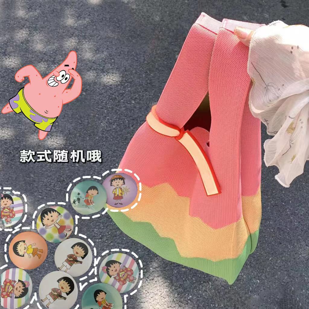 Knitted Textured Rainbow Tote Bag - Trendy Three-Color Handbag for Spring/Summer 2025 Fashion Knitted Textured Rainbow Tote Bag - Trendy Three-Color Handbag for Spring/Summer 2025 Fashion