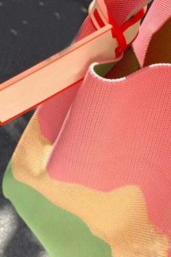 Knitted Textured Rainbow Tote Bag - Trendy Three-Color Handbag for Spring/Summer 2025 Fashion