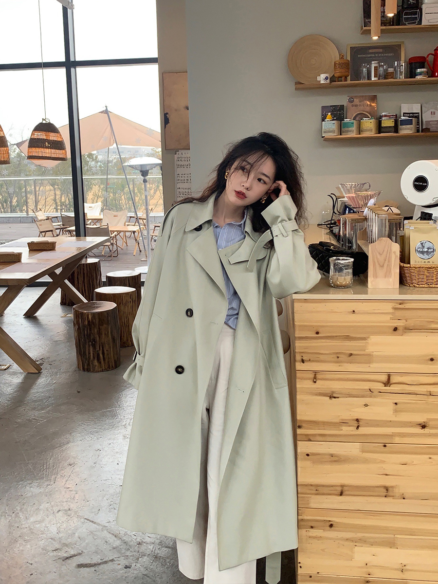 Korean Chic Long Trench Coat for Women - Mid-Length Stylish Outerwear for Spring and Autumn, Perfect for Shorter Individuals Korean Chic Long Trench Coat for Women - Mid-Length Stylish Outerwear for Spring and Autumn, Perfect for Shorter Individuals