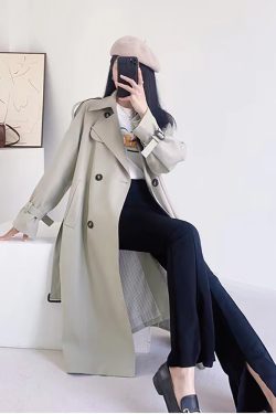 Korean Chic Long Trench Coat for Women - Mid-Length Stylish Outerwear for Spring and Autumn, Perfect for Shorter Individuals