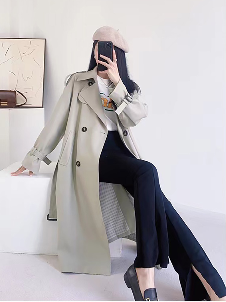 Korean Chic Long Trench Coat for Women - Mid-Length Stylish Outerwear for Spring and Autumn, Perfect for Shorter Individuals Korean Chic Long Trench Coat for Women - Mid-Length Stylish Outerwear for Spring and Autumn, Perfect for Shorter Individuals