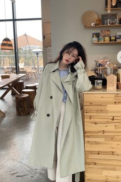 Korean Chic Long Trench Coat for Women - Mid-Length Stylish Outerwear for Spring and Autumn, Perfect for Shorter Individuals