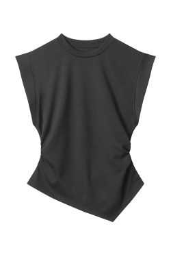 Korean High-End Sleeveless T-Shirt for Women, Slim Fit with Irregular Hem, Trendy Design - Perfect for Casual Chic Looks