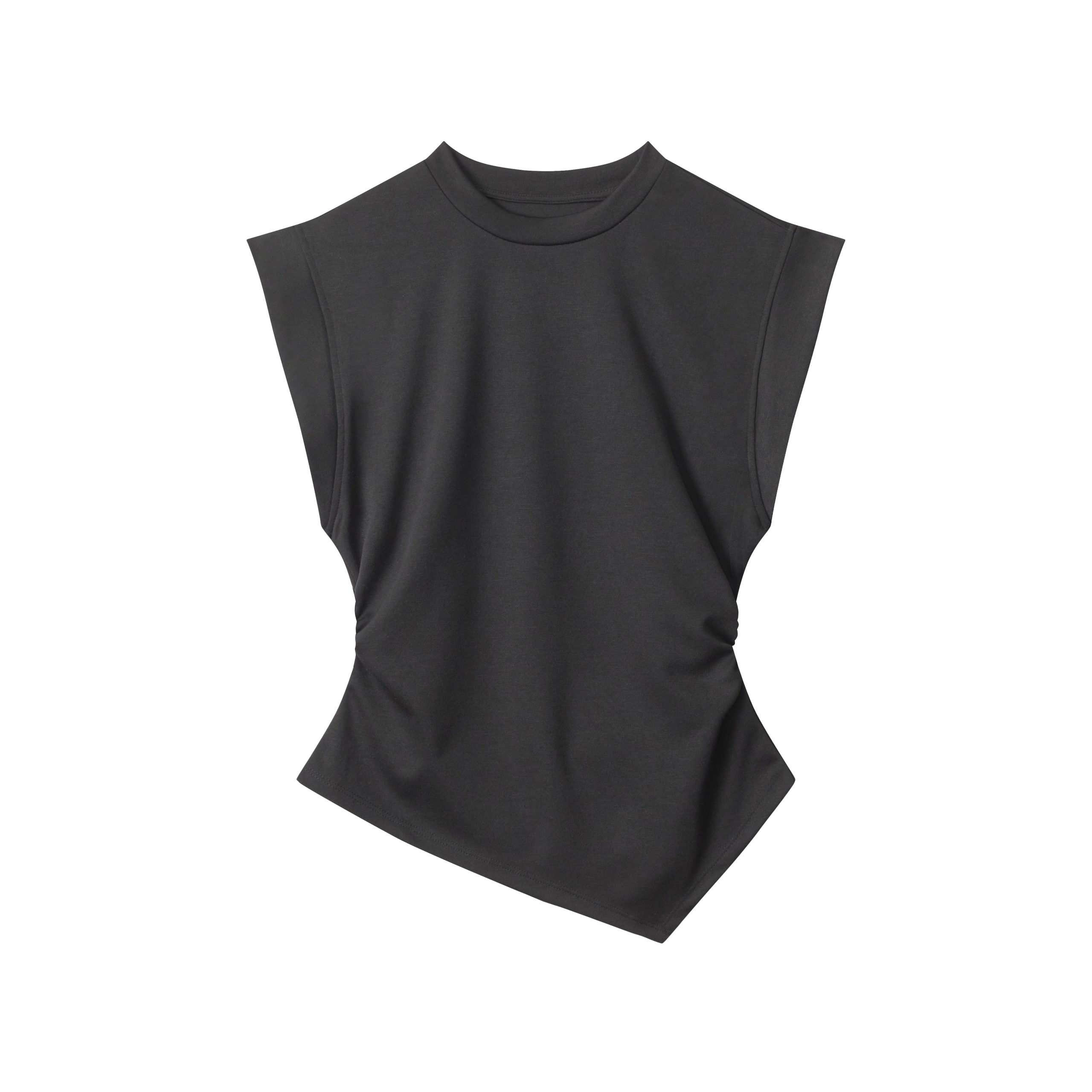 Korean High-End Sleeveless T-Shirt for Women, Slim Fit with Irregular Hem, Trendy Design - Perfect for Casual Chic Looks Korean High-End Sleeveless T-Shirt for Women, Slim Fit with Irregular Hem, Trendy Design - Perfect for Casual Chic Looks