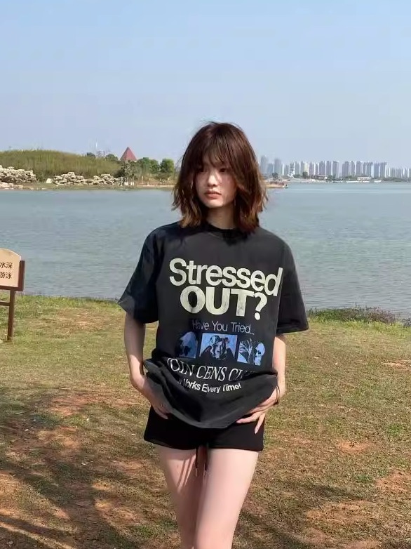 Korean Retro Graphic T-Shirt - Casual Unisex Short Sleeve with American Slogan, Washed Pure Cotton, Versatile 90s Style Korean Retro Graphic T-Shirt - Casual Unisex Short Sleeve with American Slogan, Washed Pure Cotton, Versatile 90s Style