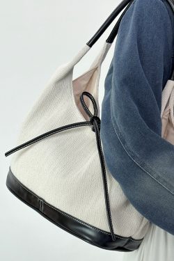 Korean Retro Patchwork Canvas Tote Bag - Versatile Large Capacity Shoulder Handbag for Commuters