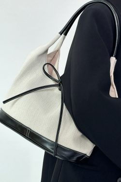 Korean Retro Patchwork Canvas Tote Bag - Versatile Large Capacity Shoulder Handbag for Commuters