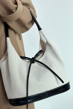 Korean Retro Patchwork Canvas Tote Bag - Versatile Large Capacity Shoulder Handbag for Commuters