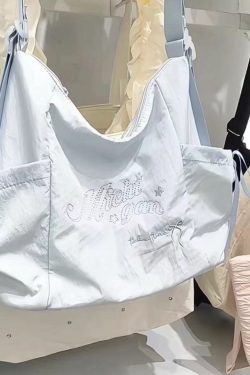 Korean Style 2025 Summer Sweet Underarm Tote Bag with Lettering, Large Capacity Versatile Shoulder Handbag for Everyday Use