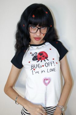 Korean Style Beetle Cartoon Print Color-Blocking Short-Sleeve Slim-Fit High-Stretch Cotton T-Shirt for Trendy Casual Wear