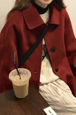 Korean Style Black Double-Sided Cashmere Coat for Women, Chic Woolen Outerwear for Autumn Winter 2024, Perfect for Petite Sizes