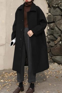 Korean Style Black Double-Sided Cashmere Coat for Women, Chic Woolen Outerwear for Autumn Winter 2024, Perfect for Petite Sizes