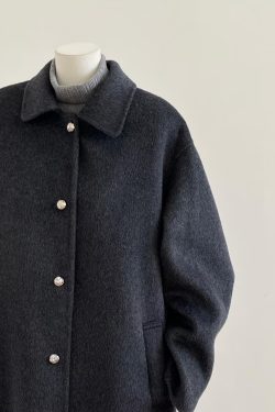 Korean Style Black Double-Sided Cashmere Coat for Women, Chic Woolen Outerwear for Autumn Winter 2024, Perfect for Petite Sizes