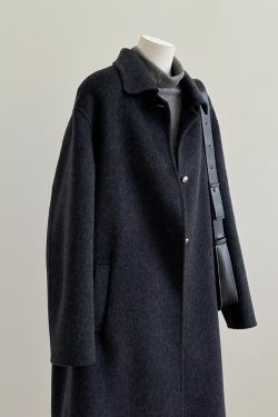 Korean Style Black Double-Sided Cashmere Coat for Women, Chic Woolen Outerwear for Autumn Winter 2024, Perfect for Petite Sizes