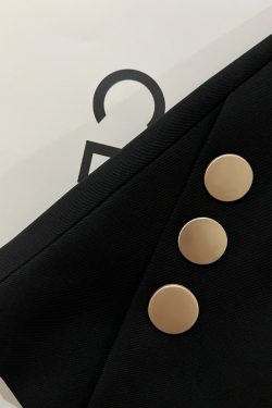 Korean Style Black Metal Buckle Vintage Blazer for Women - 2025 Spring Autumn Petite Fashion Jacket