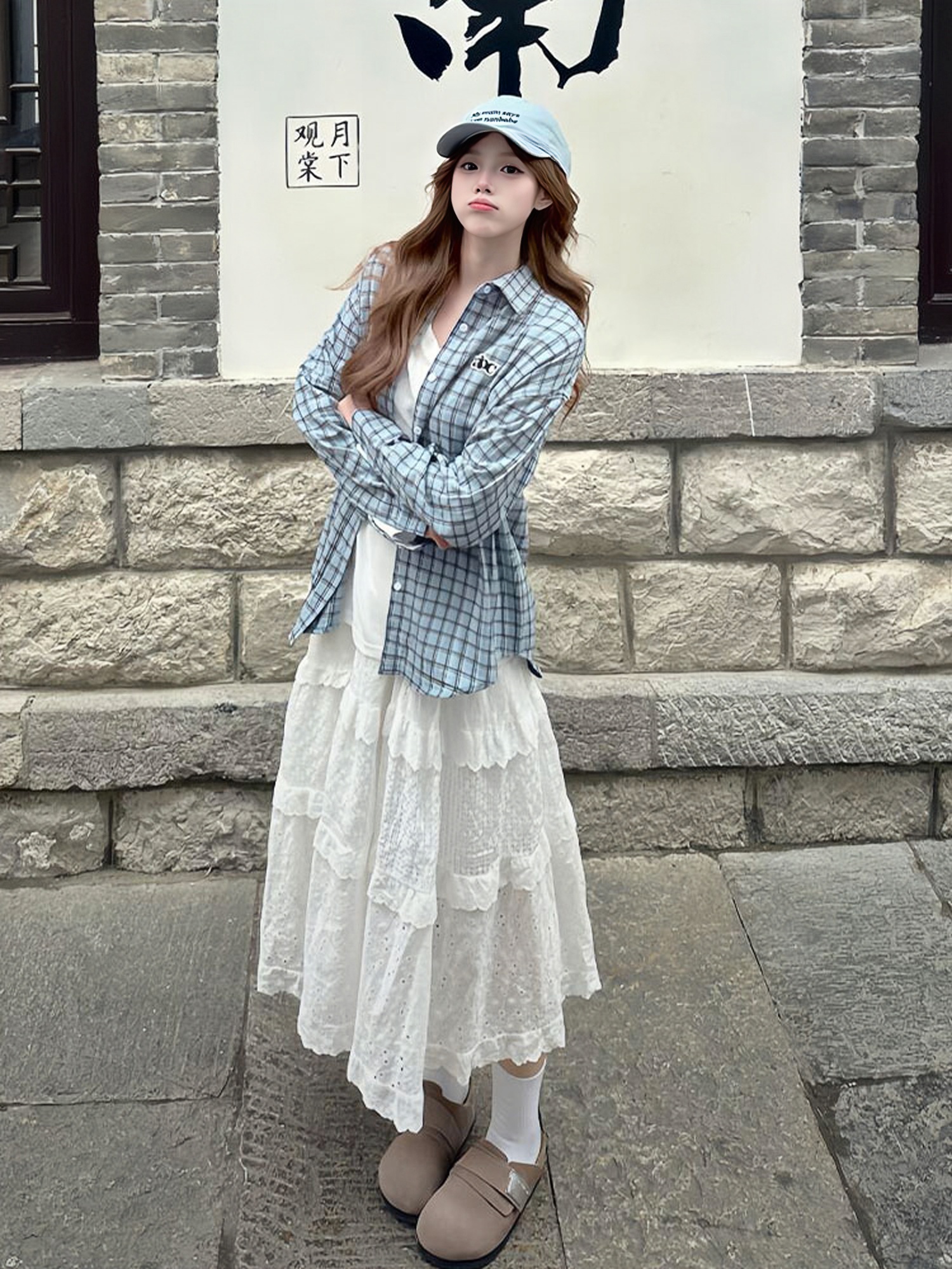 Korean-Style Blue Plaid Shirt Jacket for Women - Loose Casual Long Sleeve Top for Summer Fashion Korean-Style Blue Plaid Shirt Jacket for Women - Loose Casual Long Sleeve Top for Summer Fashion