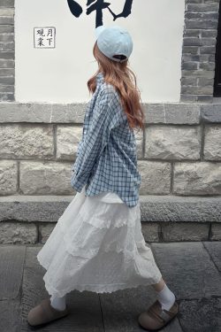 Korean-Style Blue Plaid Shirt Jacket for Women - Loose Casual Long Sleeve Top for Summer Fashion