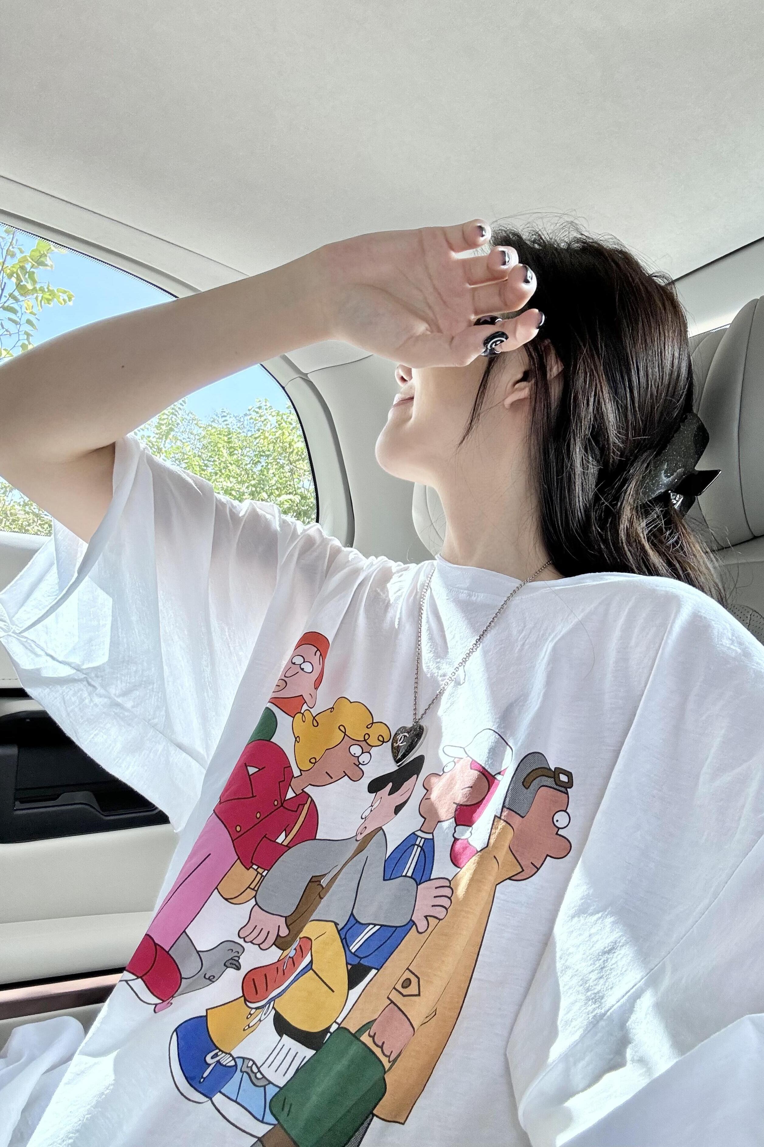 Korean Style Cartoon Character Printed Casual Loose Cotton T-Shirt for Women - Comfortable Round Neck Short Sleeve Top
