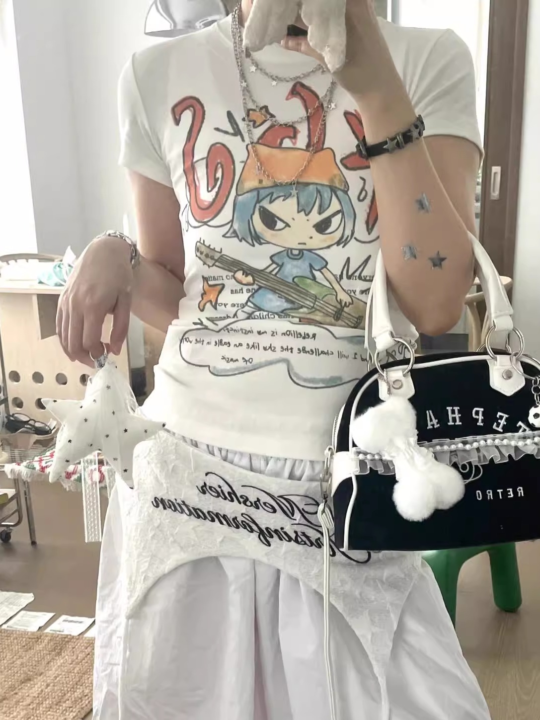 Korean Style Cartoon Print Comic Musician Slim-Fit Short-Sleeved High-Stretch Pure Cotton T-Shirt for Trendy Fashion Lovers Korean Style Cartoon Print Comic Musician Slim-Fit Short-Sleeved High-Stretch Pure Cotton T-Shirt for Trendy Fashion Lovers