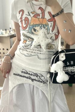 Korean Style Cartoon Print Comic Musician Slim-Fit Short-Sleeved High-Stretch Pure Cotton T-Shirt for Trendy Fashion Lovers