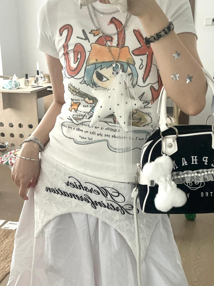 Korean Style Cartoon Print Comic Musician Slim-Fit Short-Sleeved High-Stretch Pure Cotton T-Shirt for Trendy Fashion Lovers Korean Style Cartoon Print Comic Musician Slim-Fit Short-Sleeved High-Stretch Pure Cotton T-Shirt for Trendy Fashion Lovers