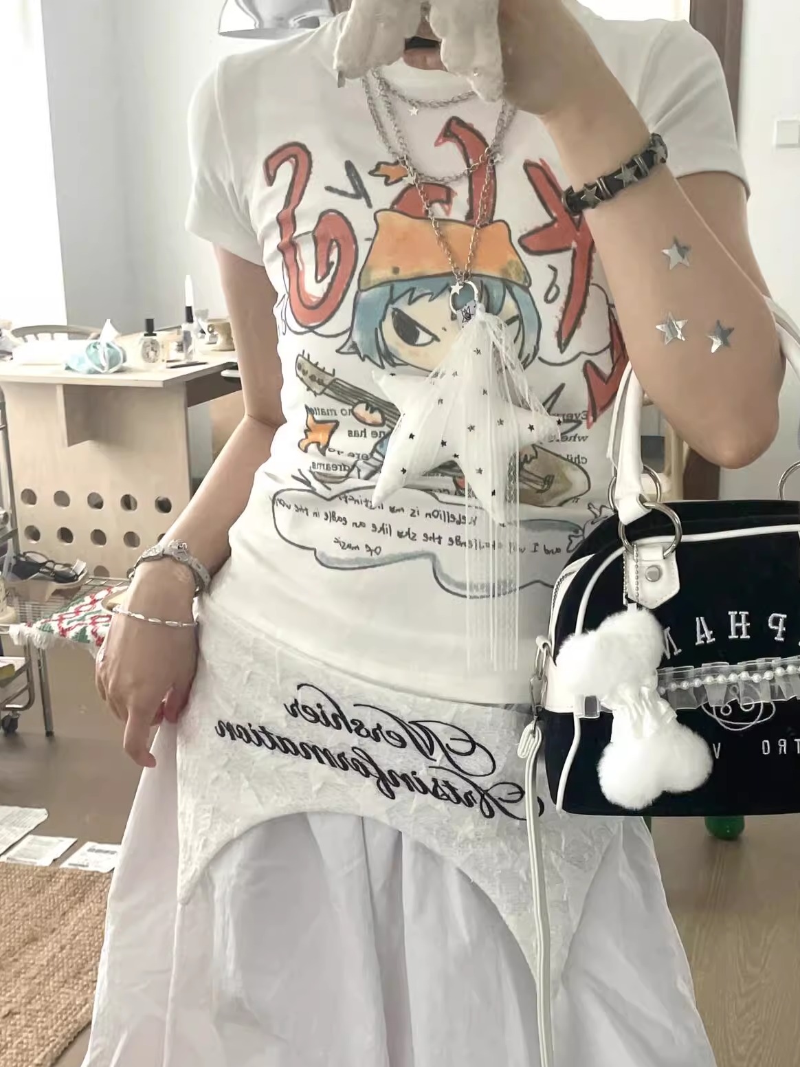 Korean Style Cartoon Print Comic Musician Slim-Fit Short-Sleeved High-Stretch Pure Cotton T-Shirt for Trendy Fashion Lovers Korean Style Cartoon Print Comic Musician Slim-Fit Short-Sleeved High-Stretch Pure Cotton T-Shirt for Trendy Fashion Lovers